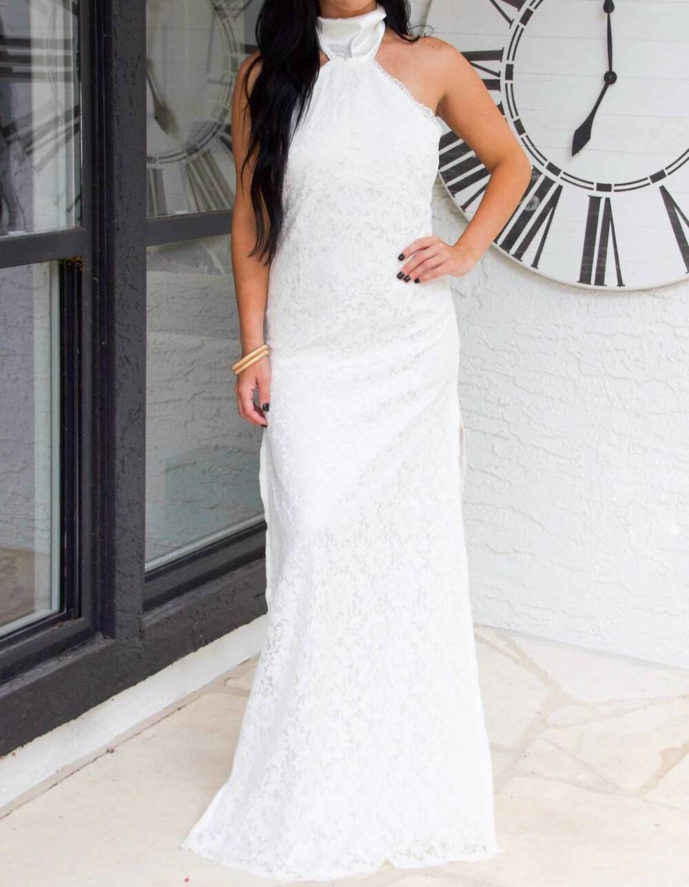 NEW LUXXEL delilah lace halter neck maxi dress in white
